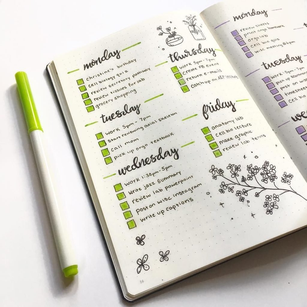 Weekly Bullet Journal Examples