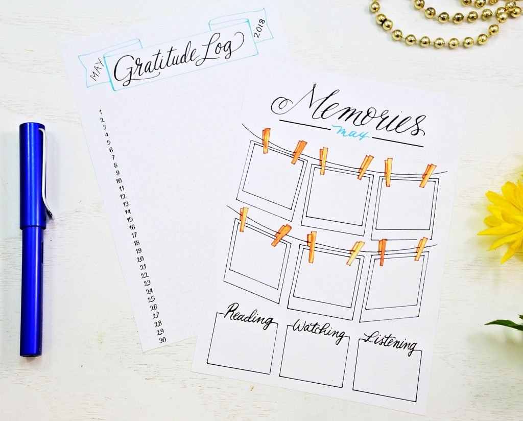 bullet journal printable gratitude log memories page