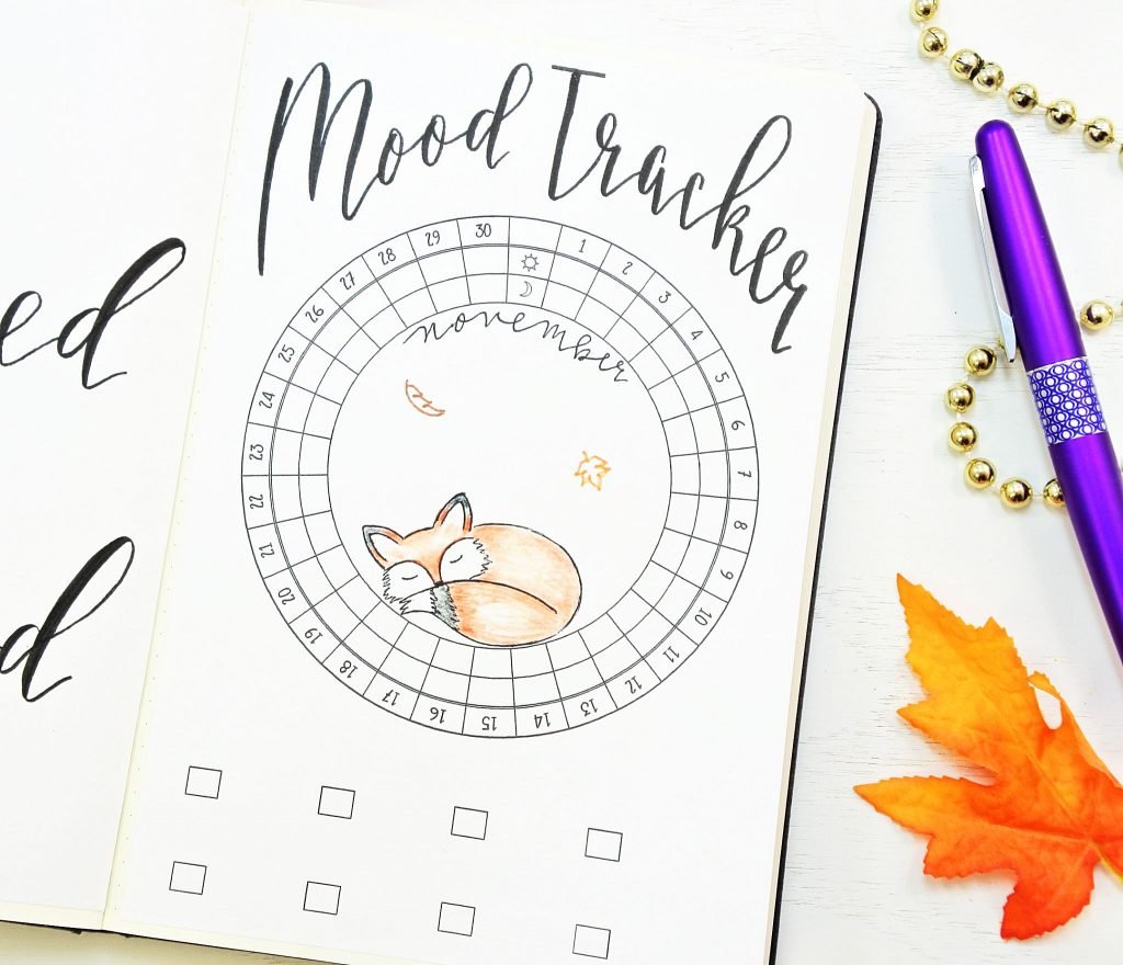 Novmber bullet journal setup. Fox mood tracker!