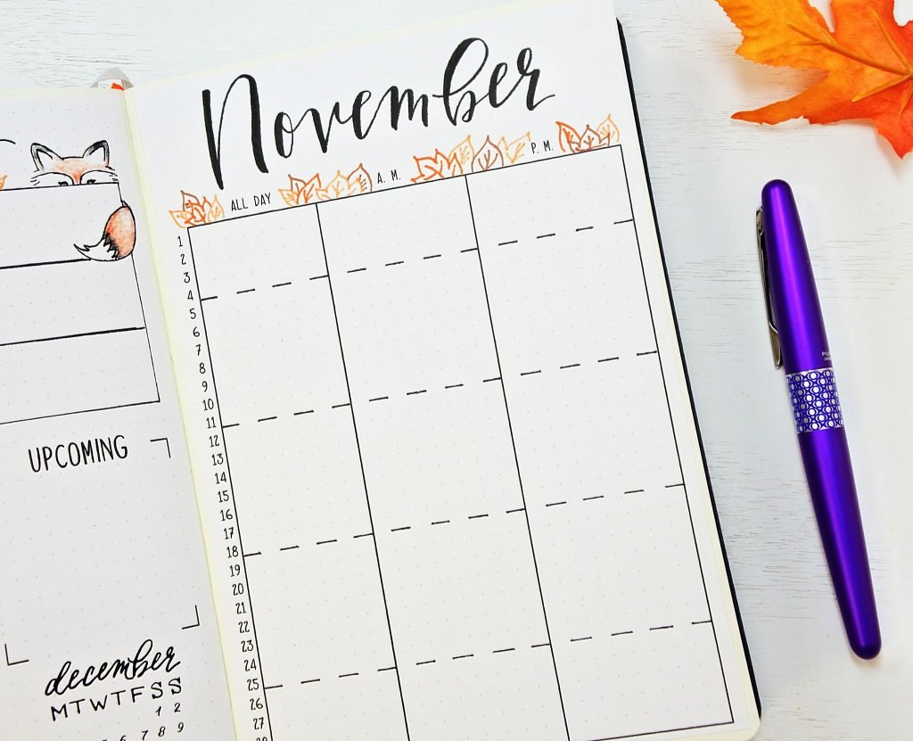 November 2021 Bullet Journal Calendar