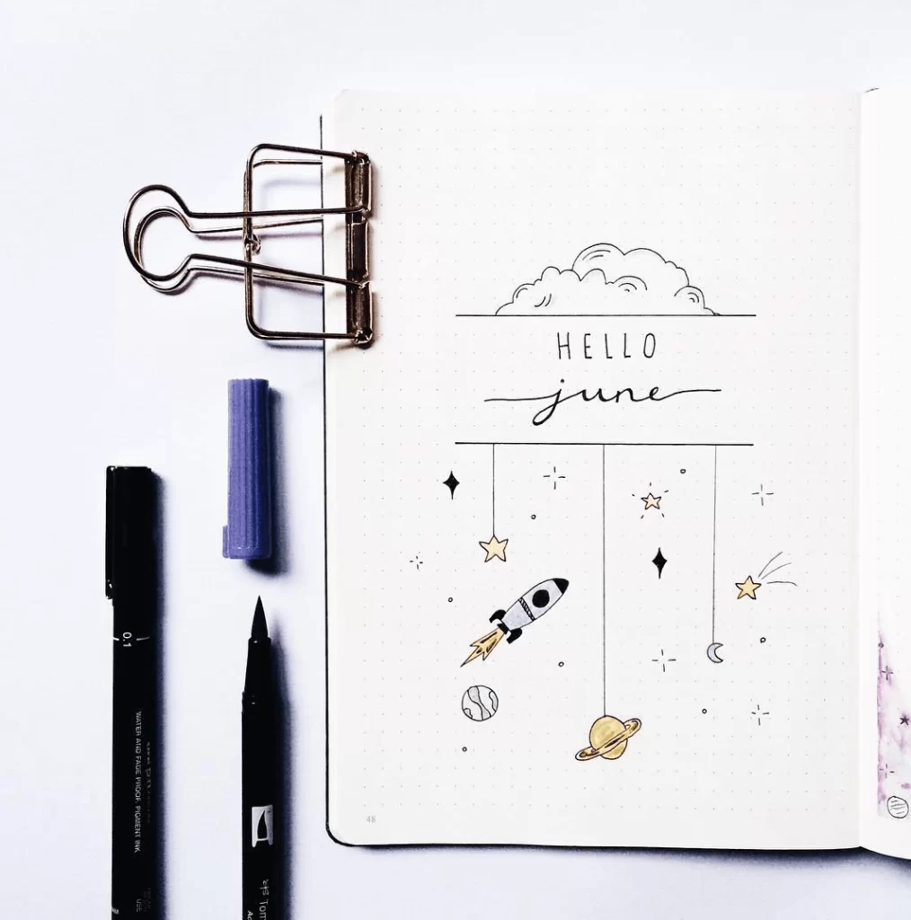 Space bullet journal spread theme 